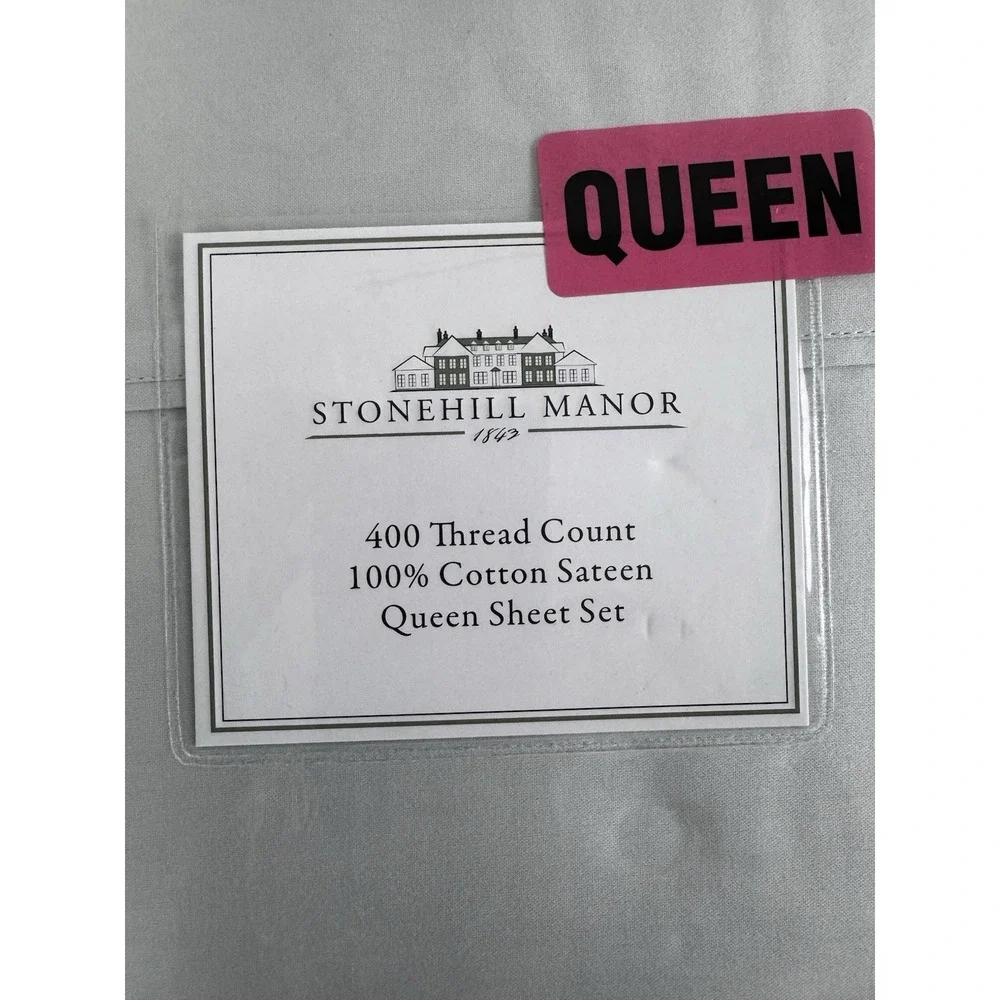 Stonehill Manor Light Grey Sateen Sheet Set Queen 400 Thread Count Cotton Luxury